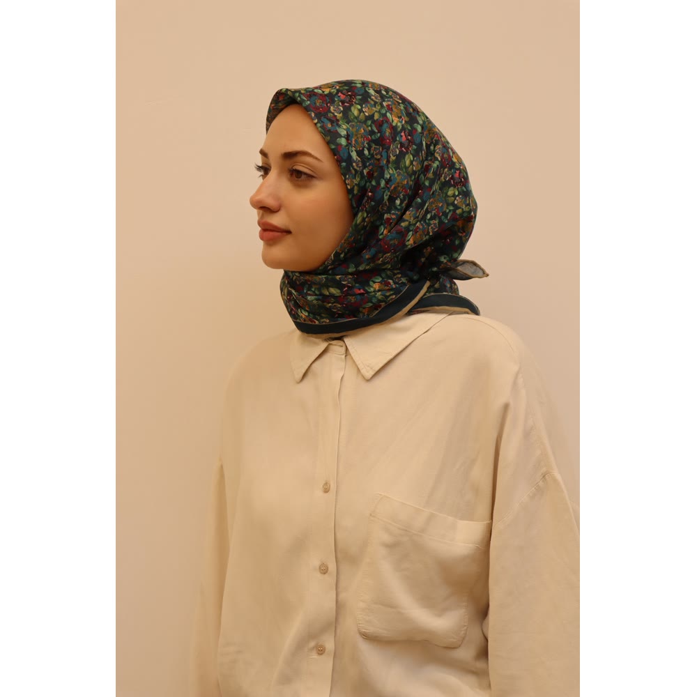 1129 SOFT EŞARP PETROL ÇITIR ÇİÇEK