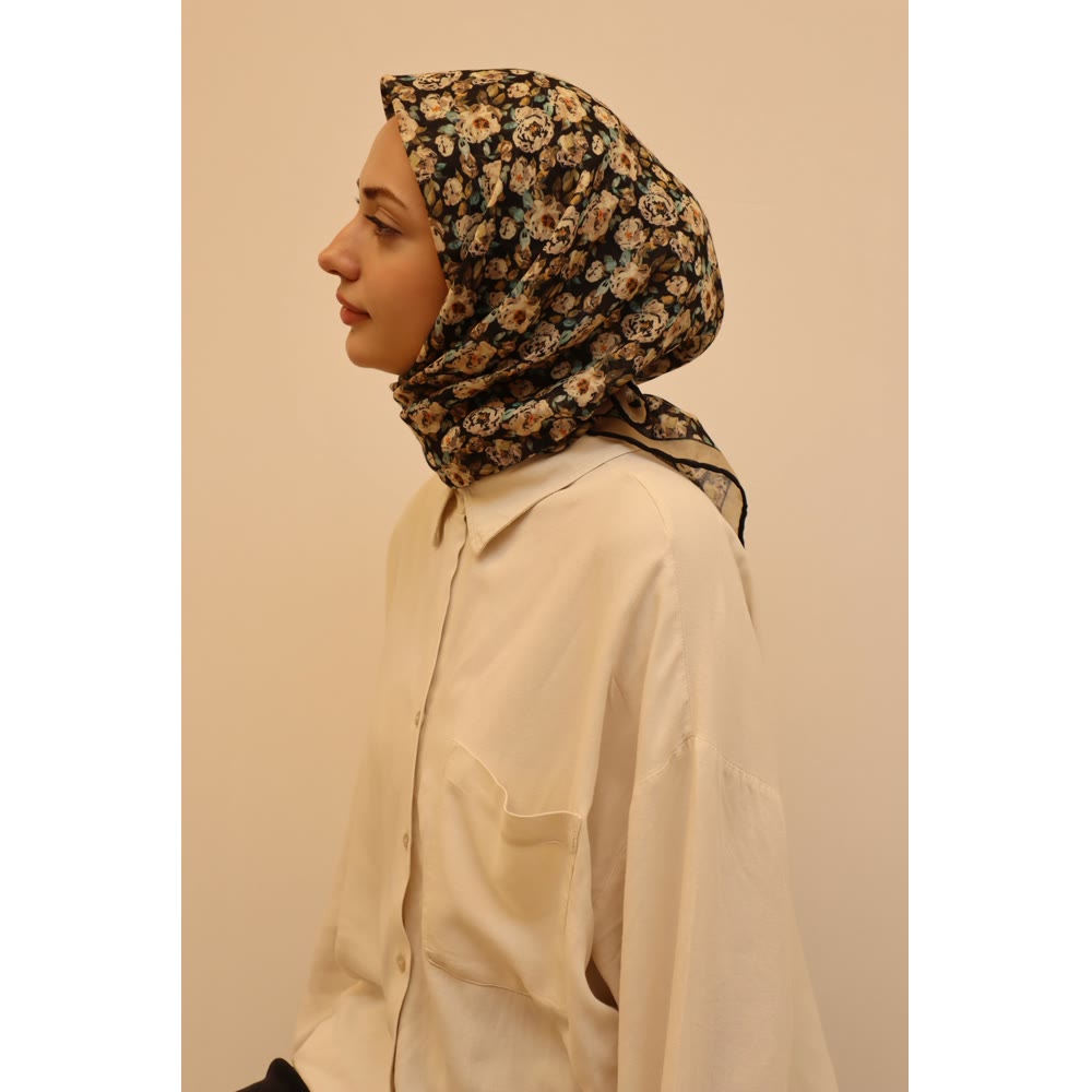 1129 SOFT EŞARP SİYAH ÇITIR ÇİÇEK