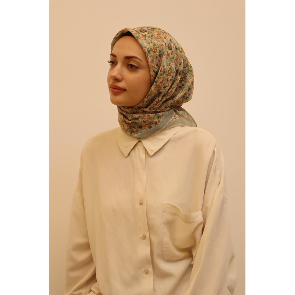 1129 SOFT EŞARP SOFT MAVİ ÇITIR ÇİÇEK