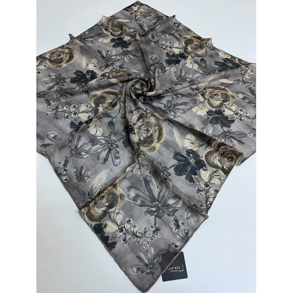 1139 ÇİÇEK DESEN SOFT EŞARP AÇIK GRİ