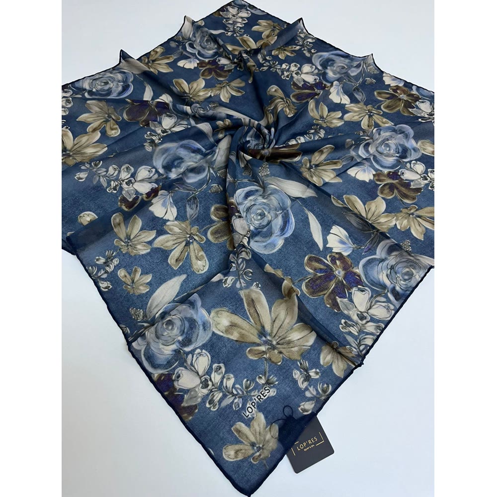 1139 ÇİÇEK DESEN SOFT EŞARP LACİVERT