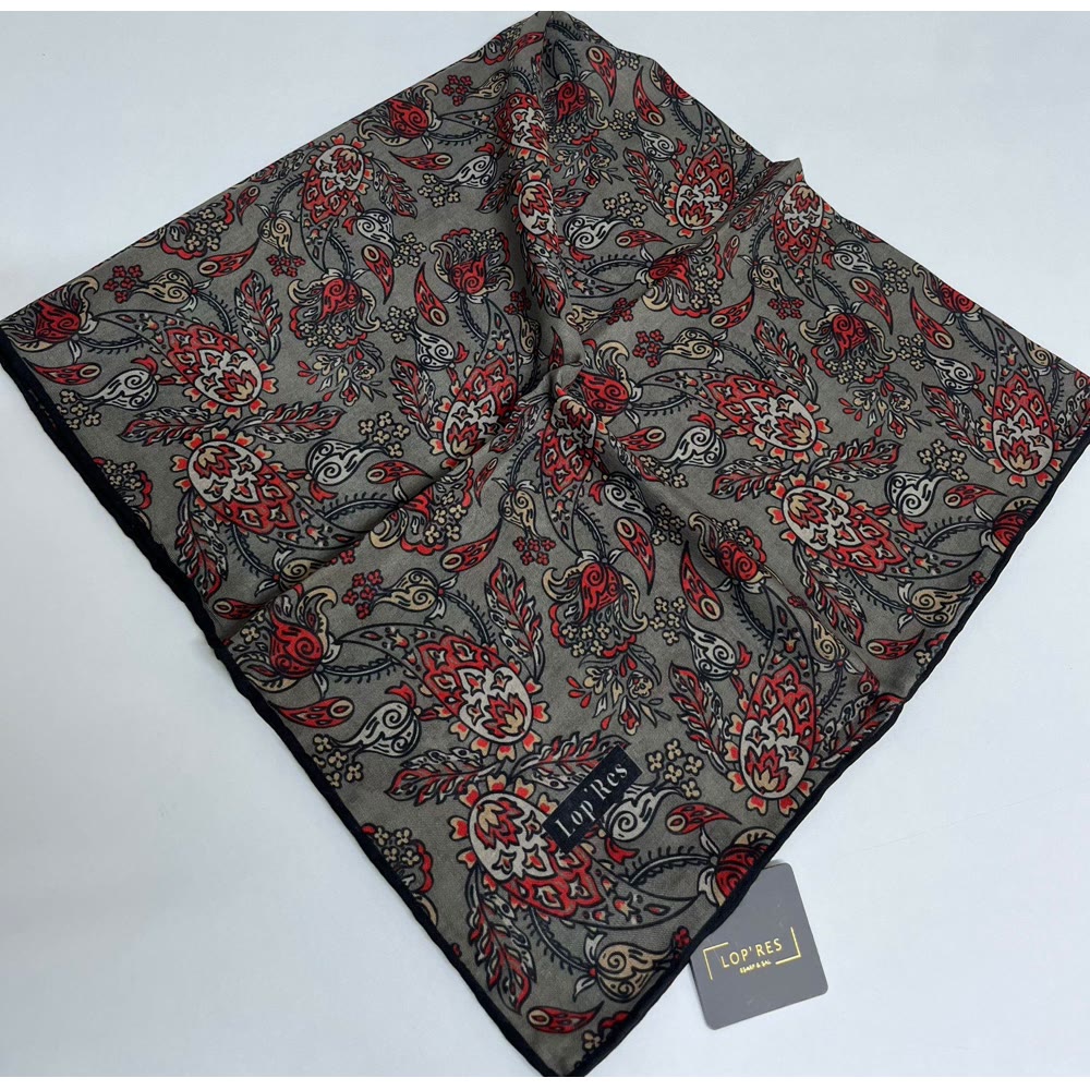 GRİ-BORDO SOFT EŞARP ETNİK DESEN