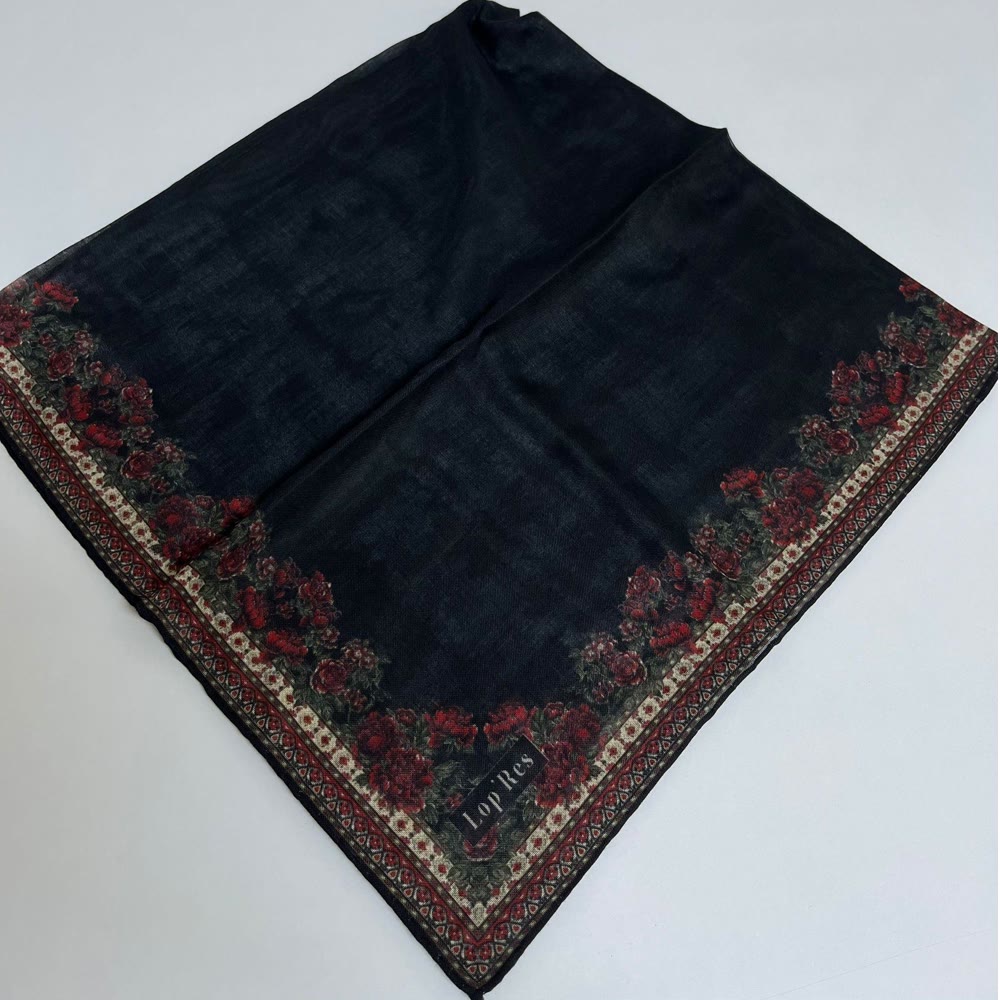 SİYAH-BORDO SOFT EŞARP KENAR ÇİÇEK DESEN