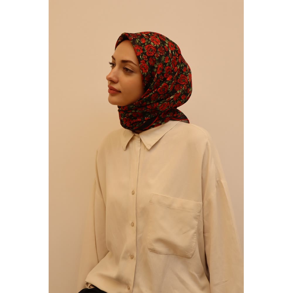 SOFT EŞARP 1129 KIRMIZI ÇITIR ÇİÇEK