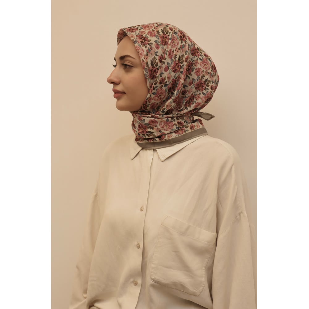 SOFT EŞARP 1129 VİZON RENKLİ ÇITIR ÇİÇEK