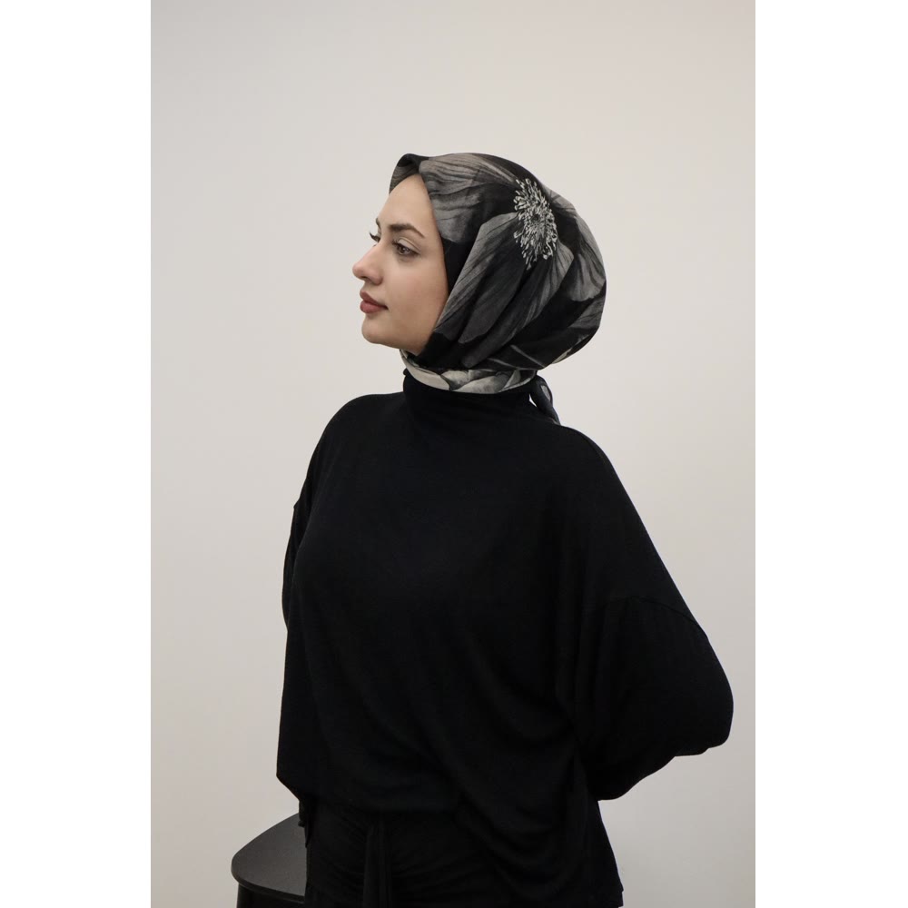 SOFT EŞARP 1142 GRİ ÇİÇEK