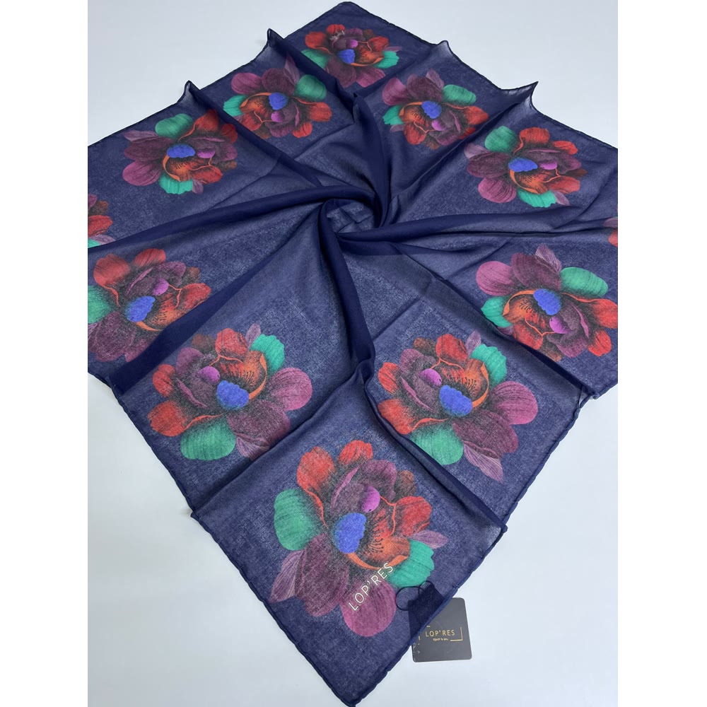 SOFT EŞARP 1142 LACİVERT RENKLİ ÇİÇEK